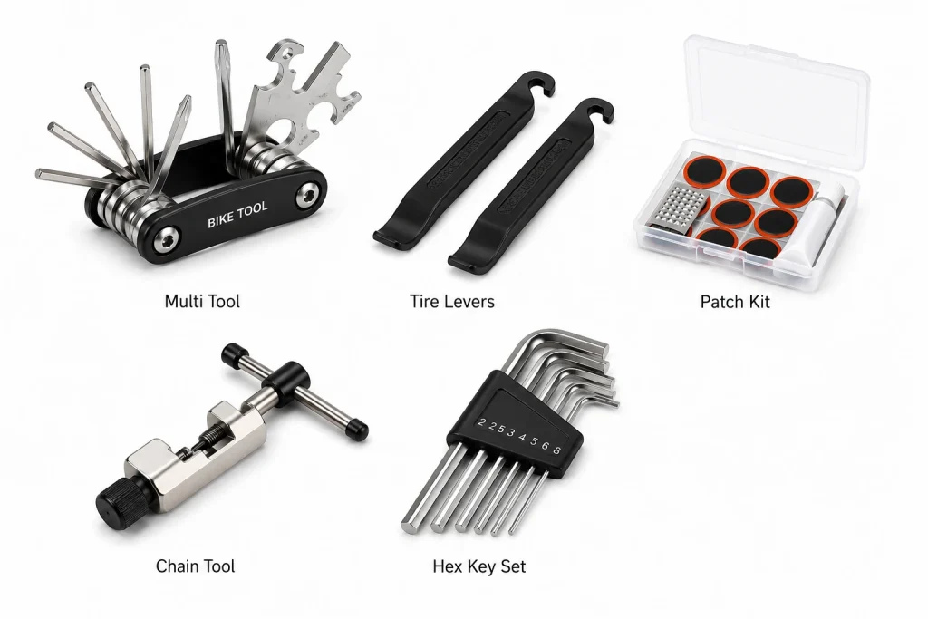 cycling Custom bike repair tools including multi-tools, tire levers, patch kits, chain tools, and hex key sets for bicycle accessories sourcing.