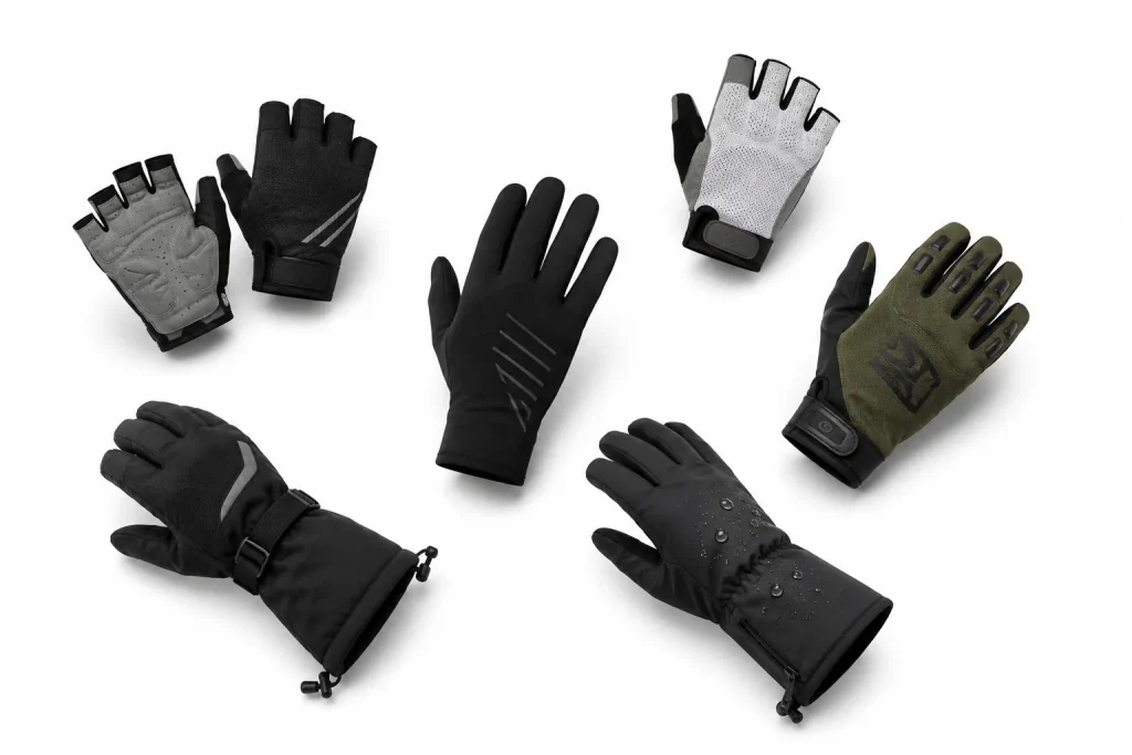 cycling Custom cycling gloves including fingerless, full-finger, winter, and waterproof styles.
