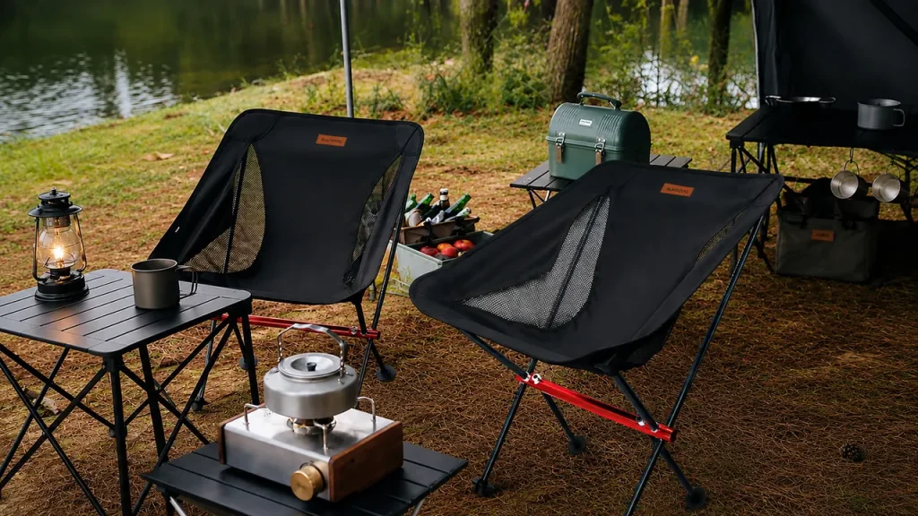 Camping Furniture such as folding chairs and portable tables creates a comfortable and practical setup for outdoor camping.