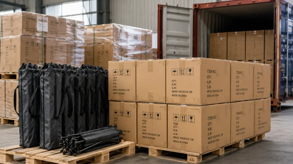How to Source Custom Camping Chairs from China Camping chairs packed and loaded for container shipping from China.