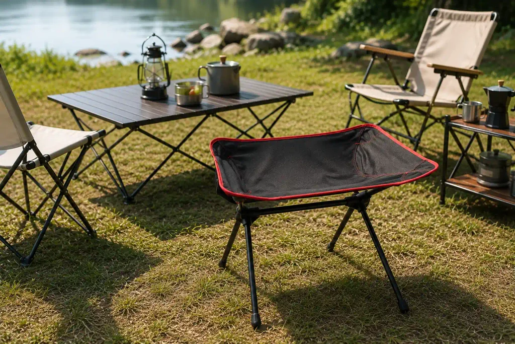 Camping Stools from China: A Sourcing Guide Ultralight camping stool with a compact metal frame at an outdoor campsite.