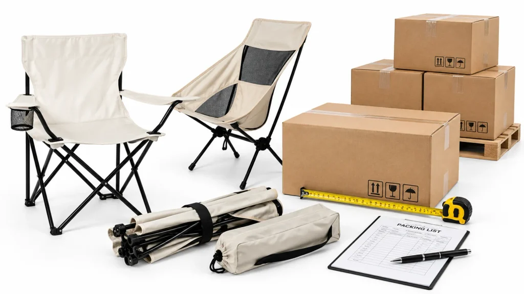 Camping chair carton dimensions and packing list verification before container loading。