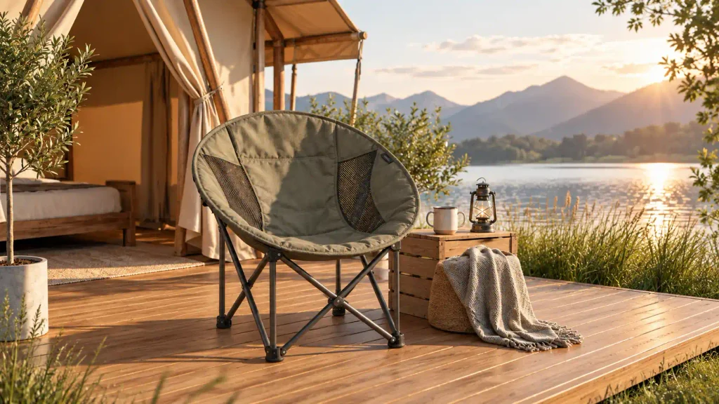 Folding moon chair for camping and outdoor use