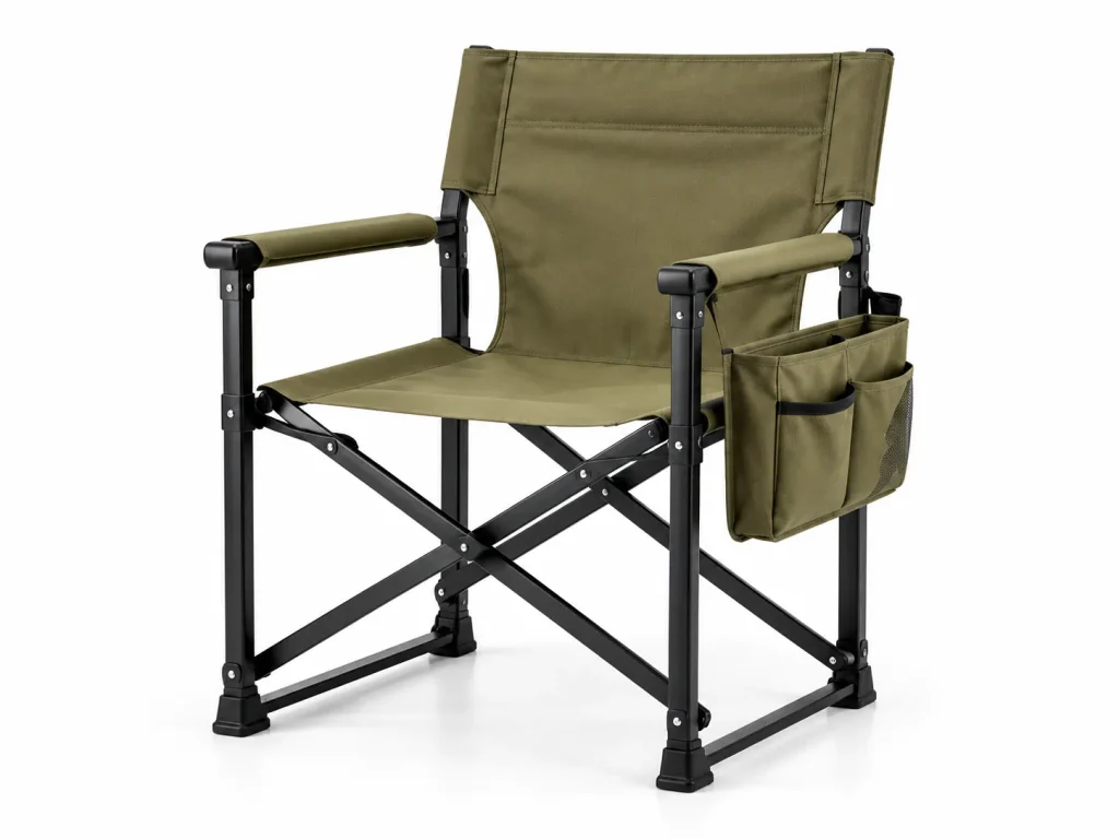 Home Olive green folding director chair with side organizer and black frame