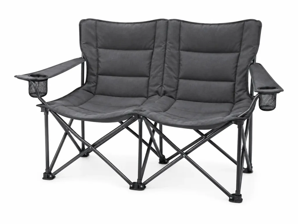 Home Gray double camping chair with two seats and cup holders