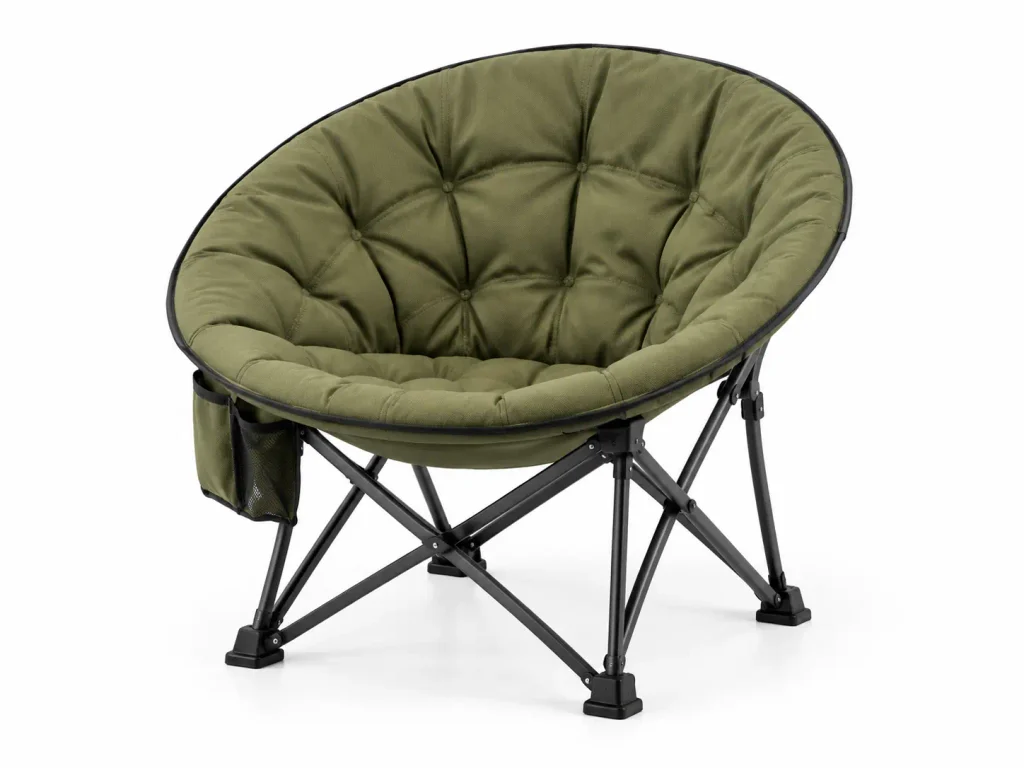 Home Olive green padded moon chair with round seat and folding frame