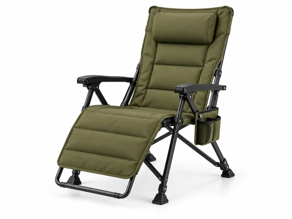 Home Olive green reclining camping chair with extended footrest