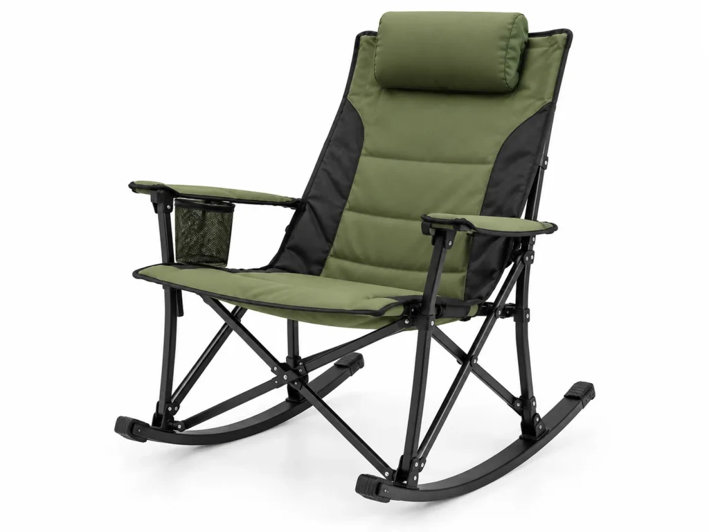 Home Olive green padded rocking camping chair with curved runners